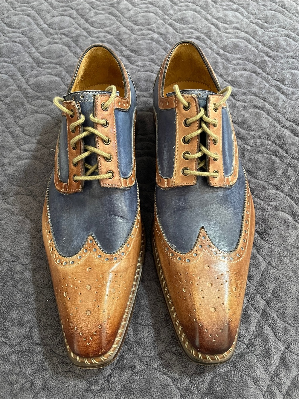 Jose Real Men Size US 9 Shoes Hand Made Italy Leather Wingtip Shoe
